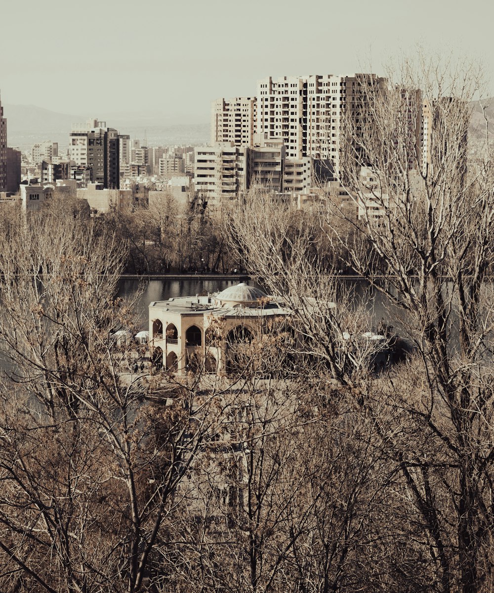 a view of a city with tall buildings in the background