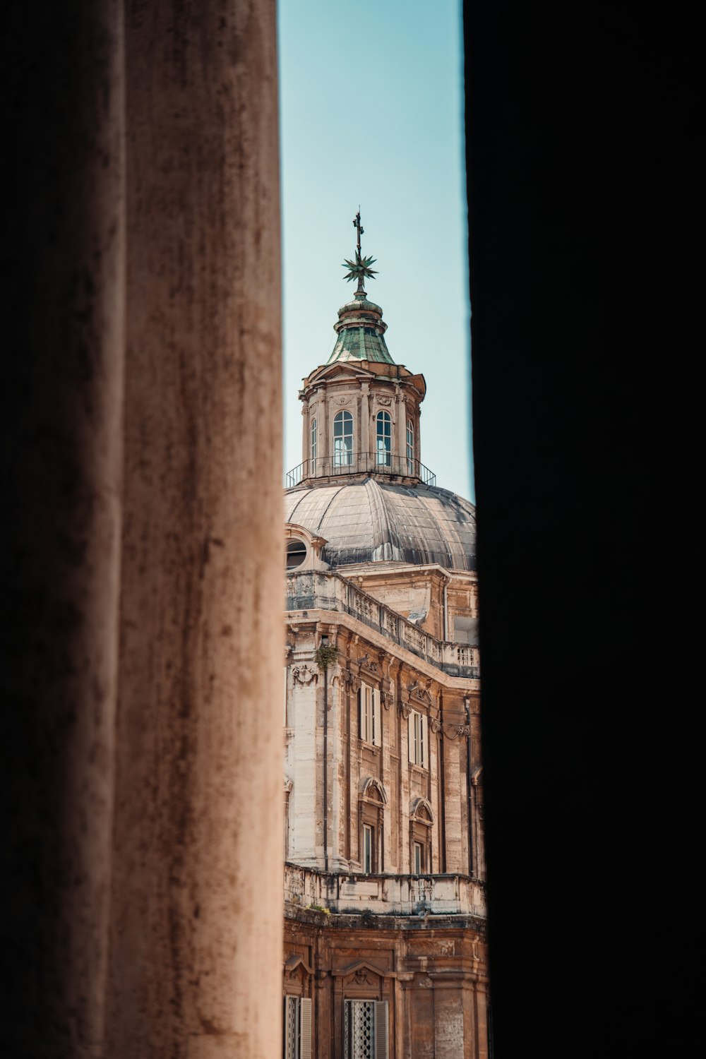 a view of a building through a window