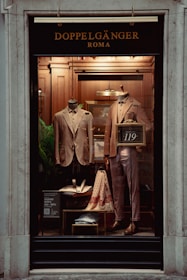 a window display of a man's suit and tie