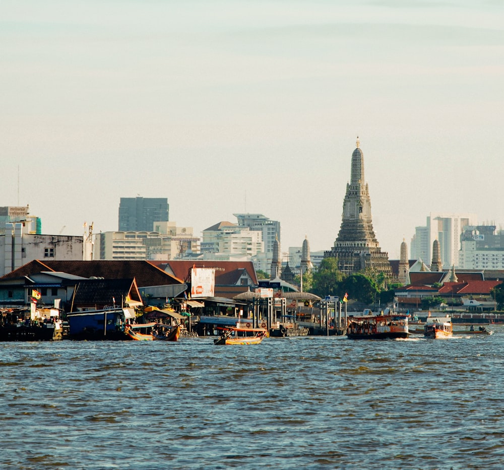 a large body of water with a city in the background