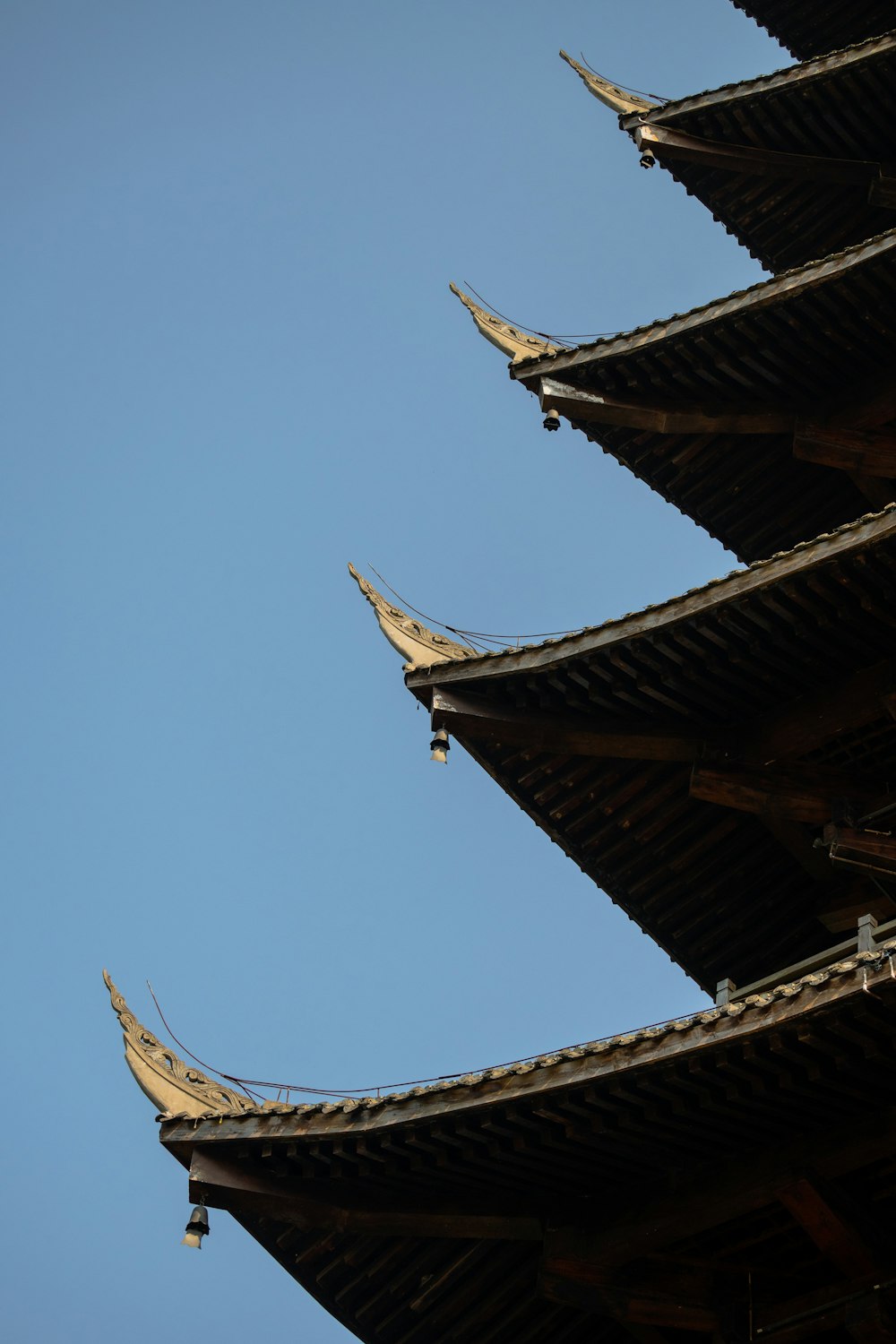 the top of a building with a clear blue sky in the background