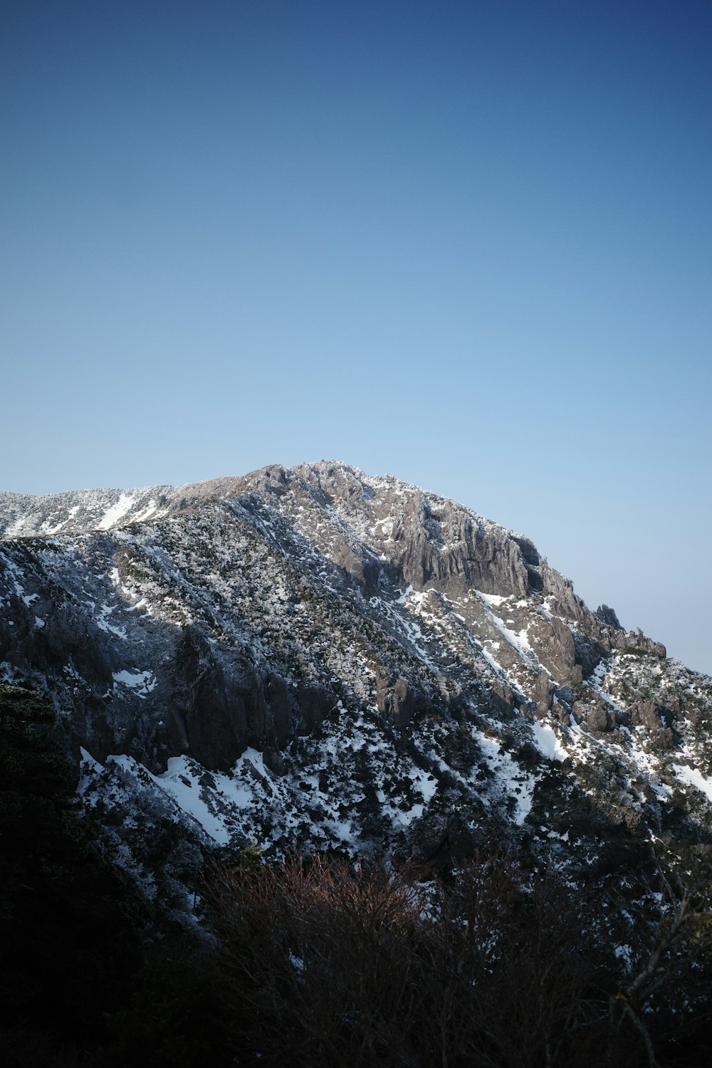 a snow covered mountain with a blue sky in the background