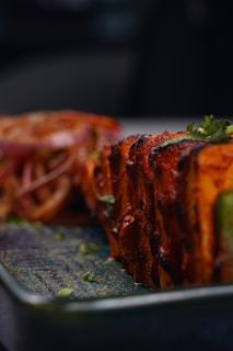 a close up of a plate of food on a table