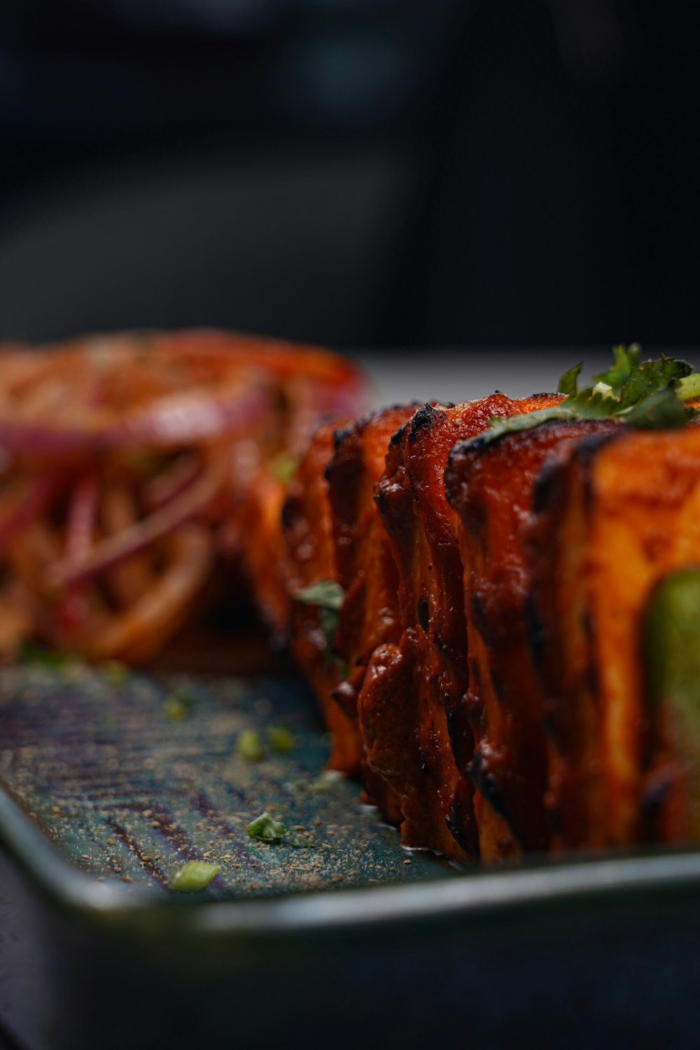 a close up of a plate of food on a table