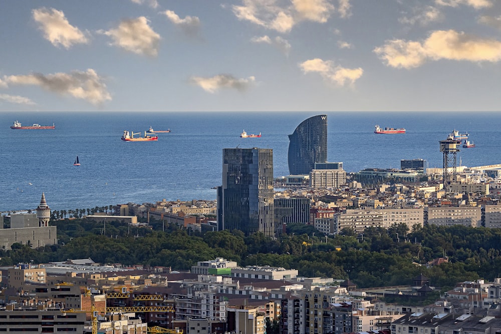 a view of a city with boats in the water