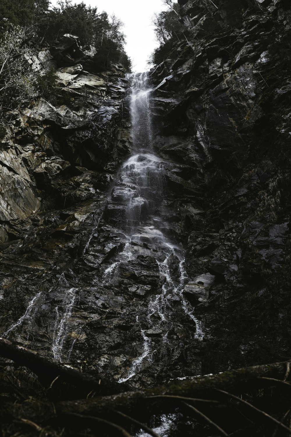 a small waterfall in the middle of a forest