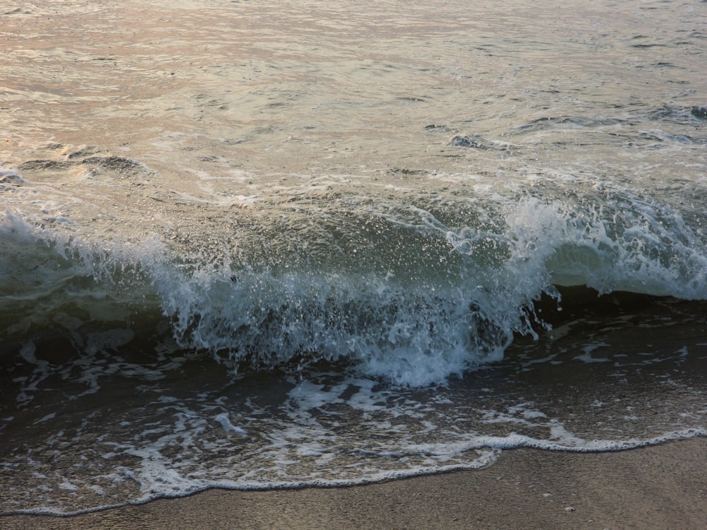 a wave crashes into the shore of a beach