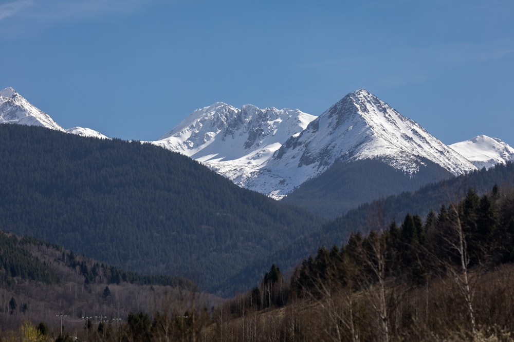 a view of a mountain range with snow on it