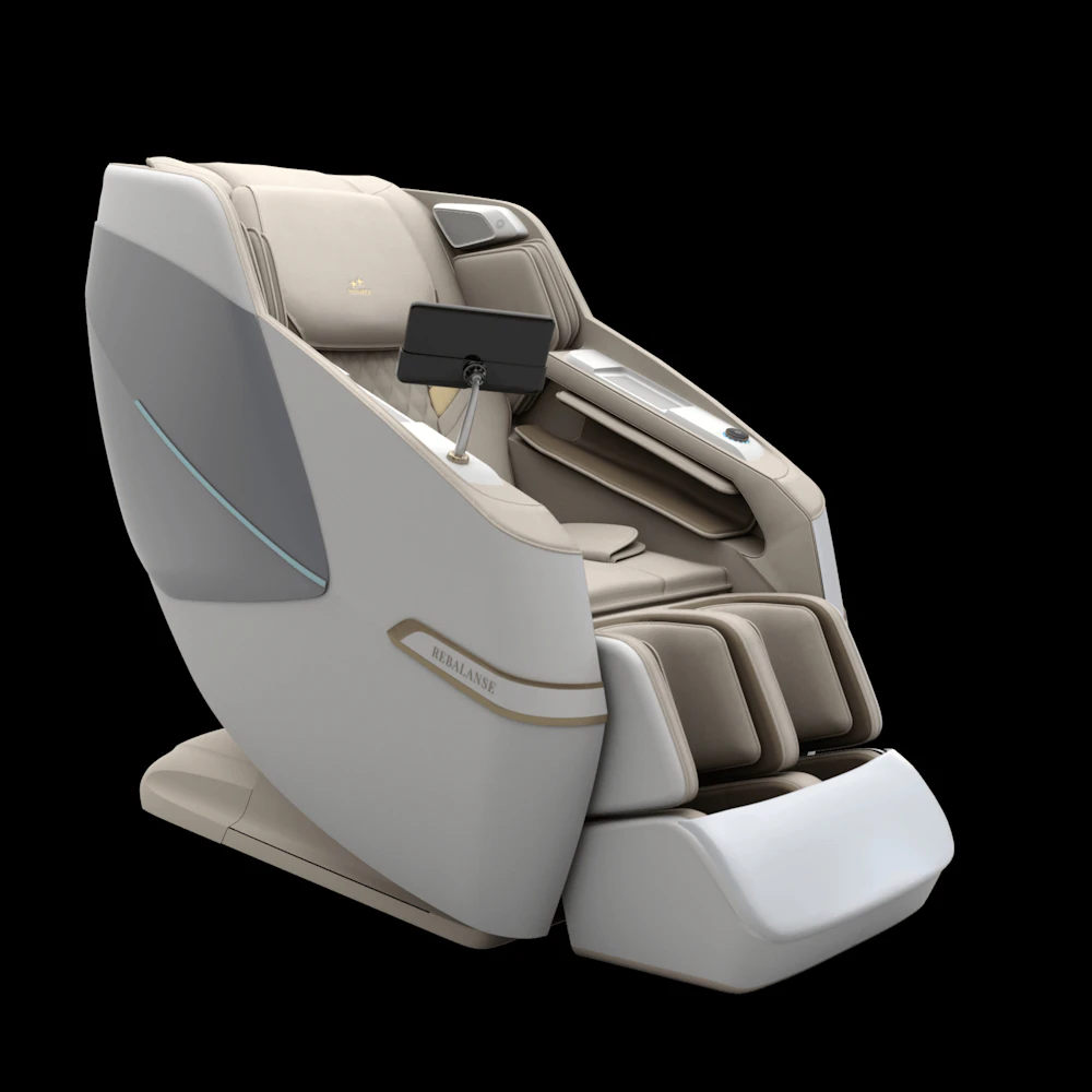 Fauteuil de massage design de couleur beige dans un espace détente épuré