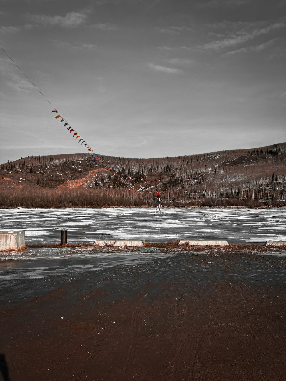 a black and white photo of a person flying a kite