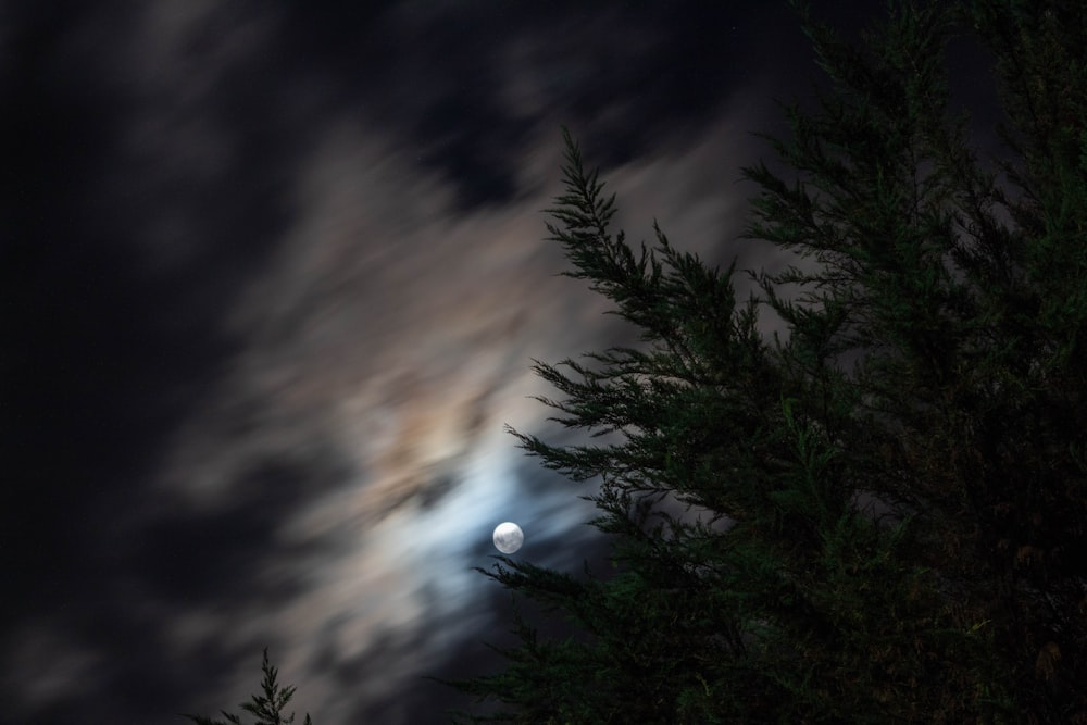 a full moon is seen through the clouds