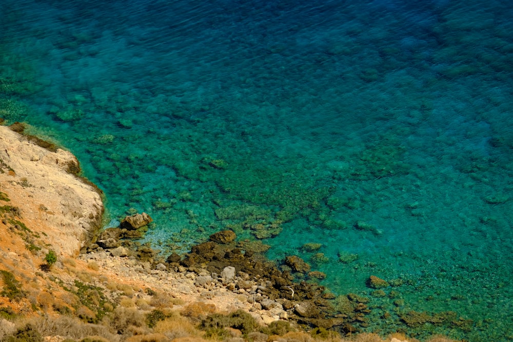 an aerial view of a body of water