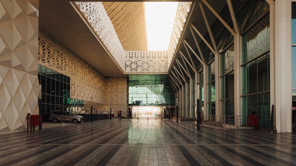 a large building with a large wooden ceiling