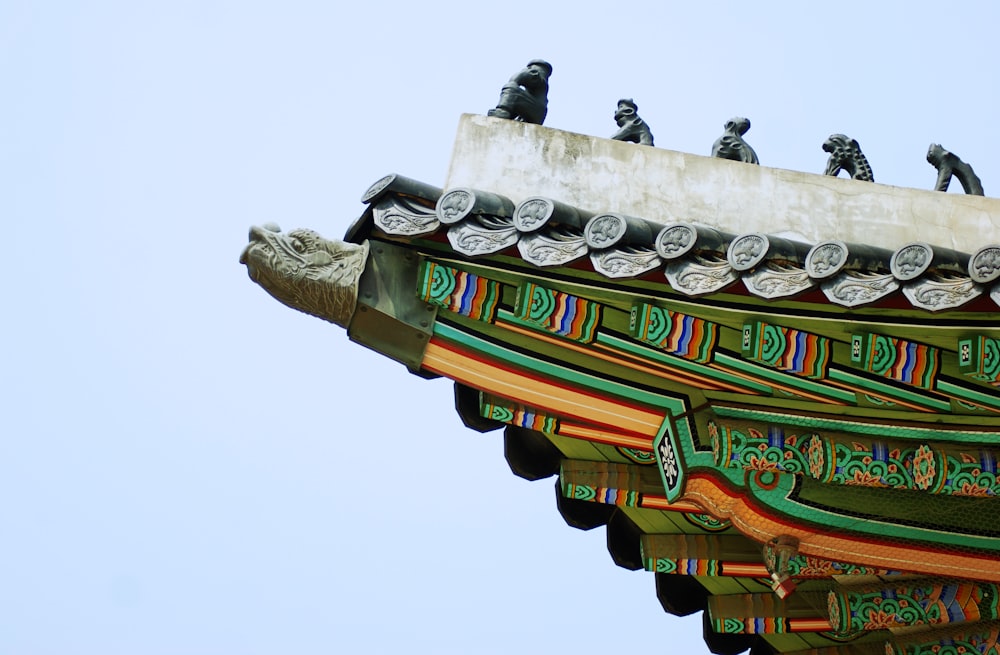 a close up of a roof with birds on top of it