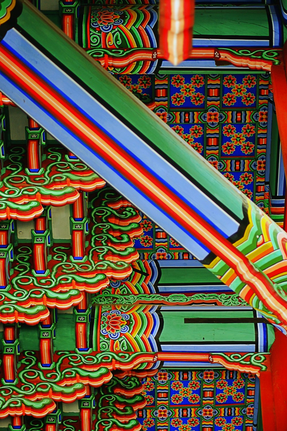 a close up view of a colorful structure