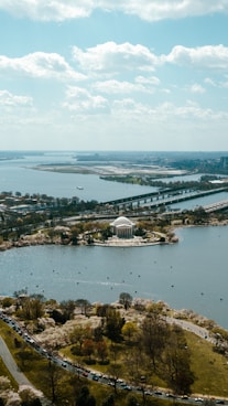 an aerial view of a large body of water