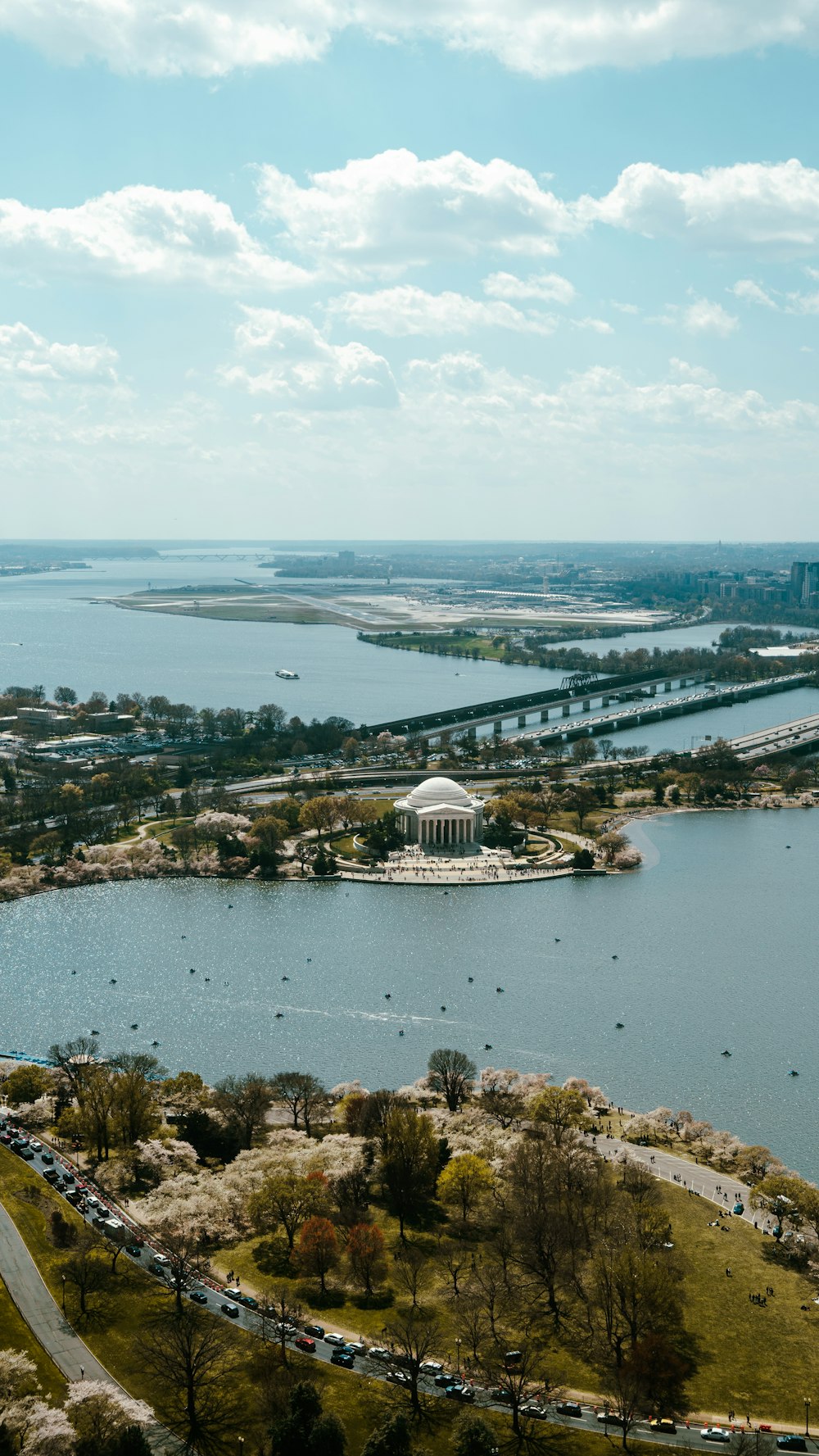 an aerial view of a large body of water