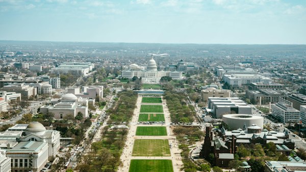 An aerial view of the capital building in washington d c