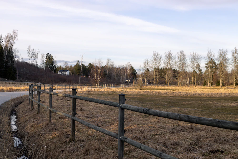 Wooden rail fence along a country field