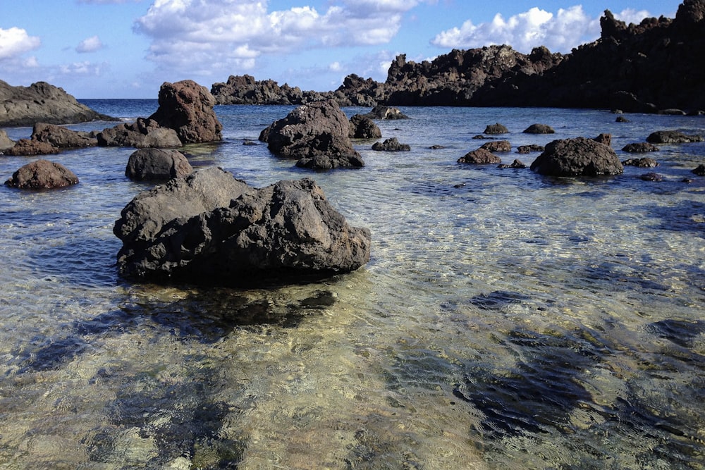 a body of water with rocks in it