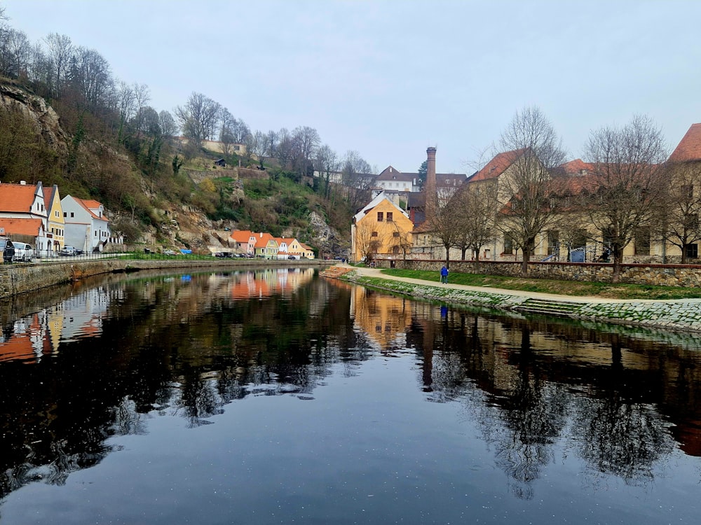 a body of water with houses on the side of it