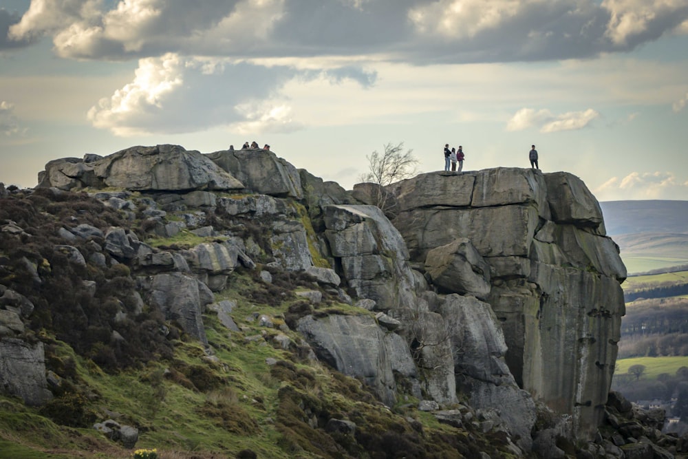 a group of people standing on top of a mountain