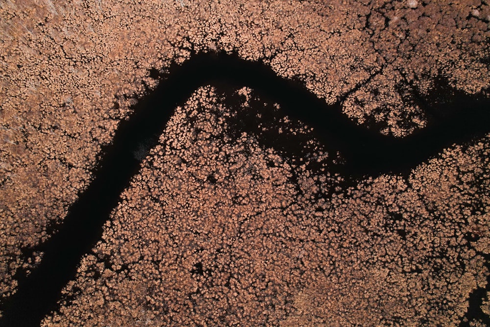 an aerial view of a dirt area with a long shadow