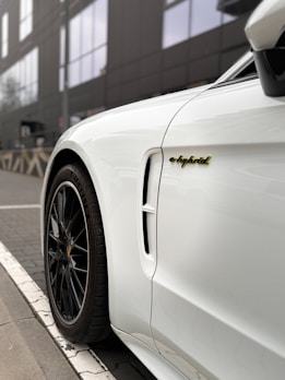 a white sports car parked on the side of the road