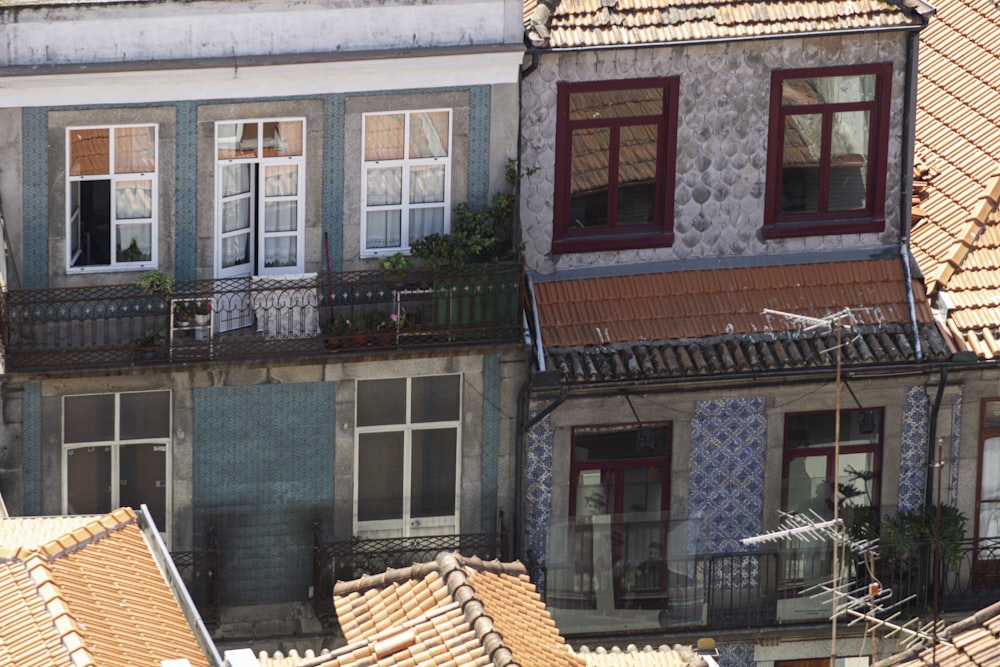 a bird is perched on the roof of a building