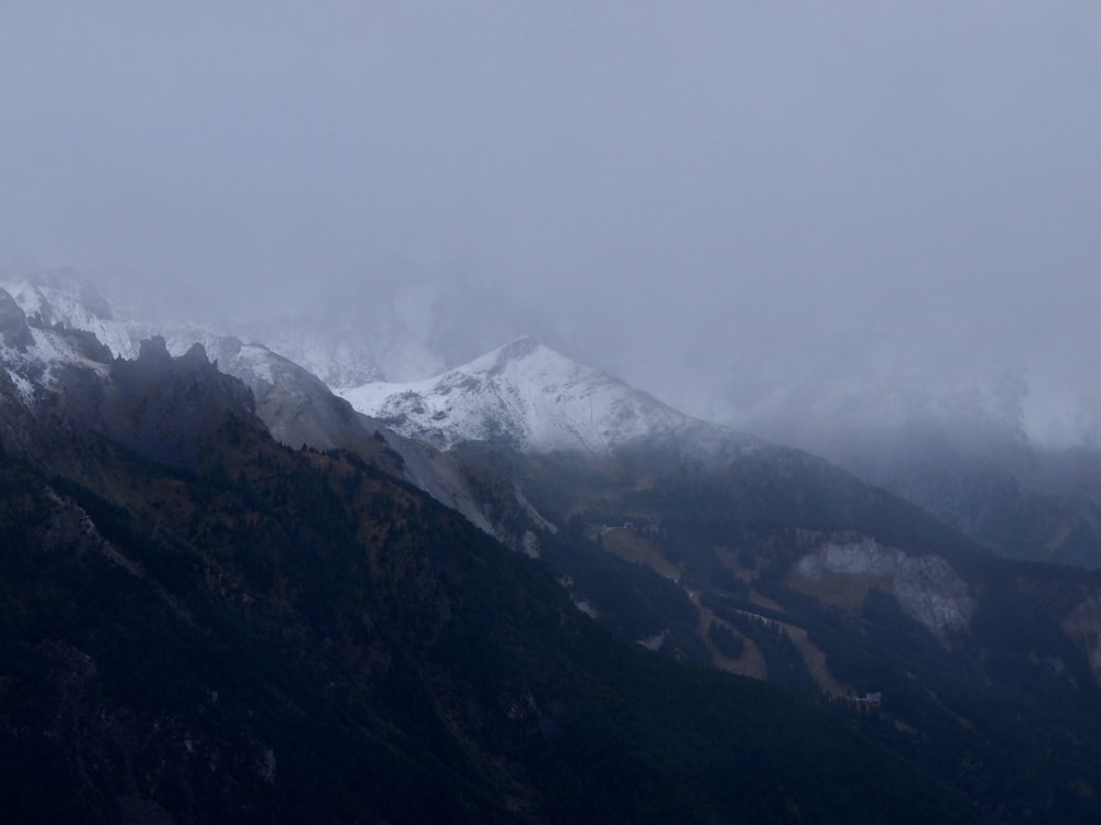 a view of a mountain covered in snow