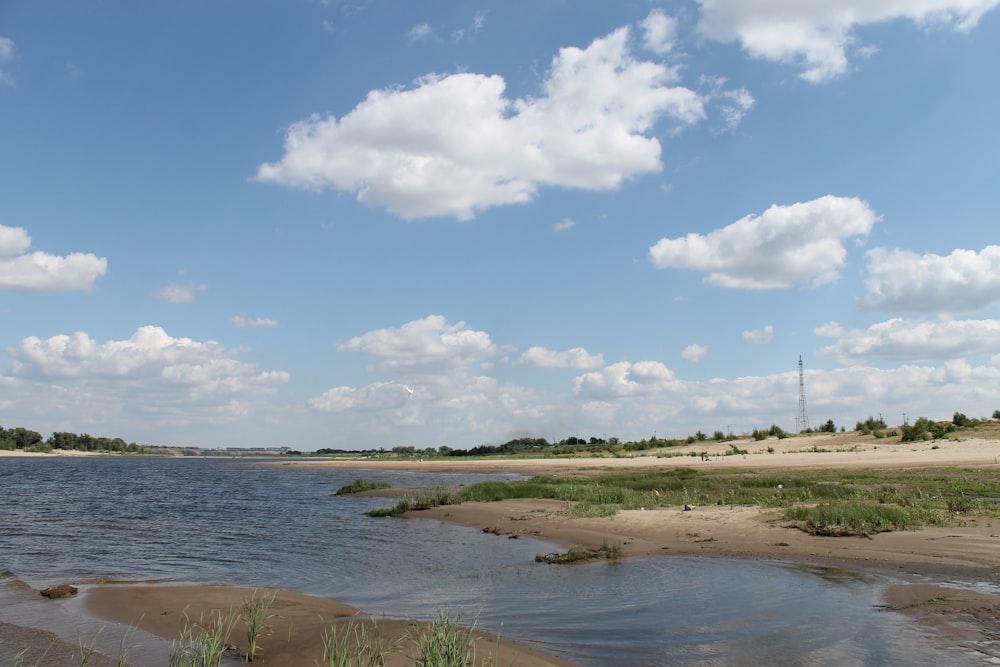 a body of water sitting next to a sandy beach