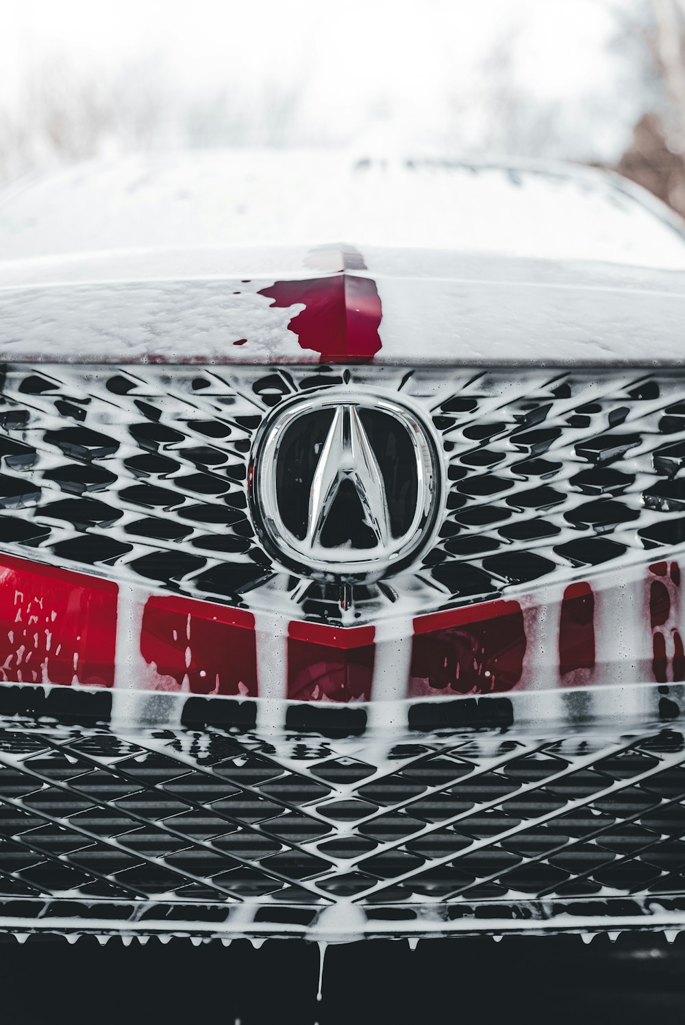 a close up of the front grill of a car