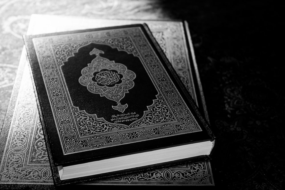 a black and white photo of a book