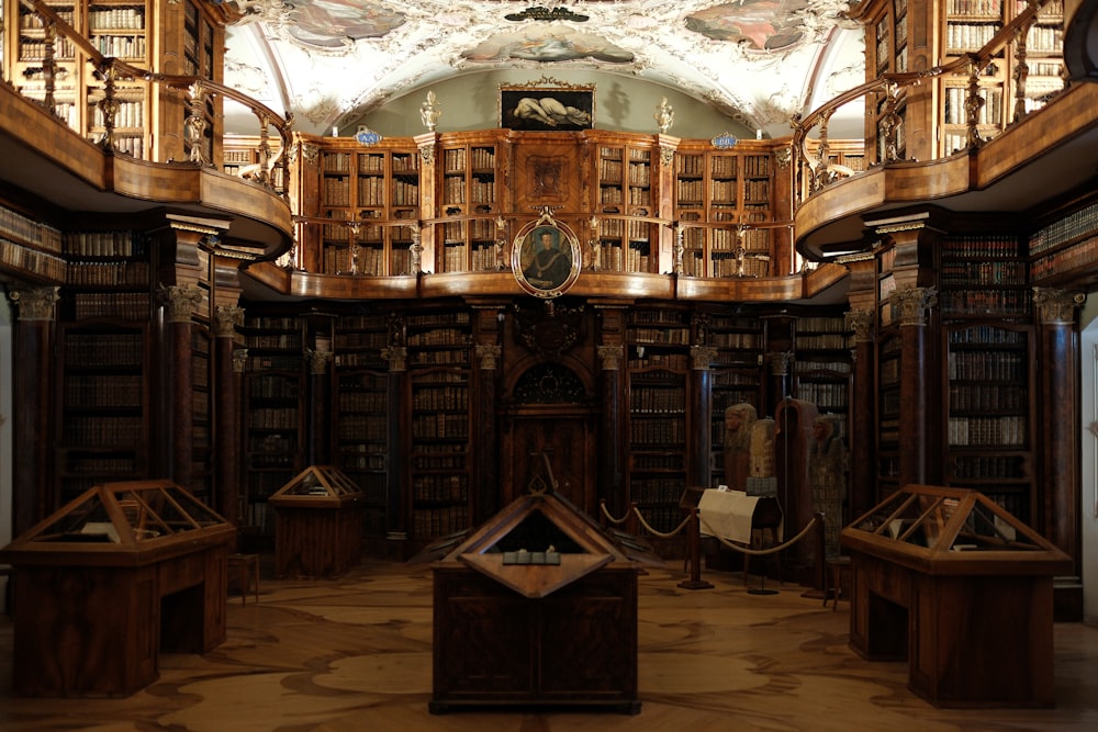 a room with a lot of books on the walls