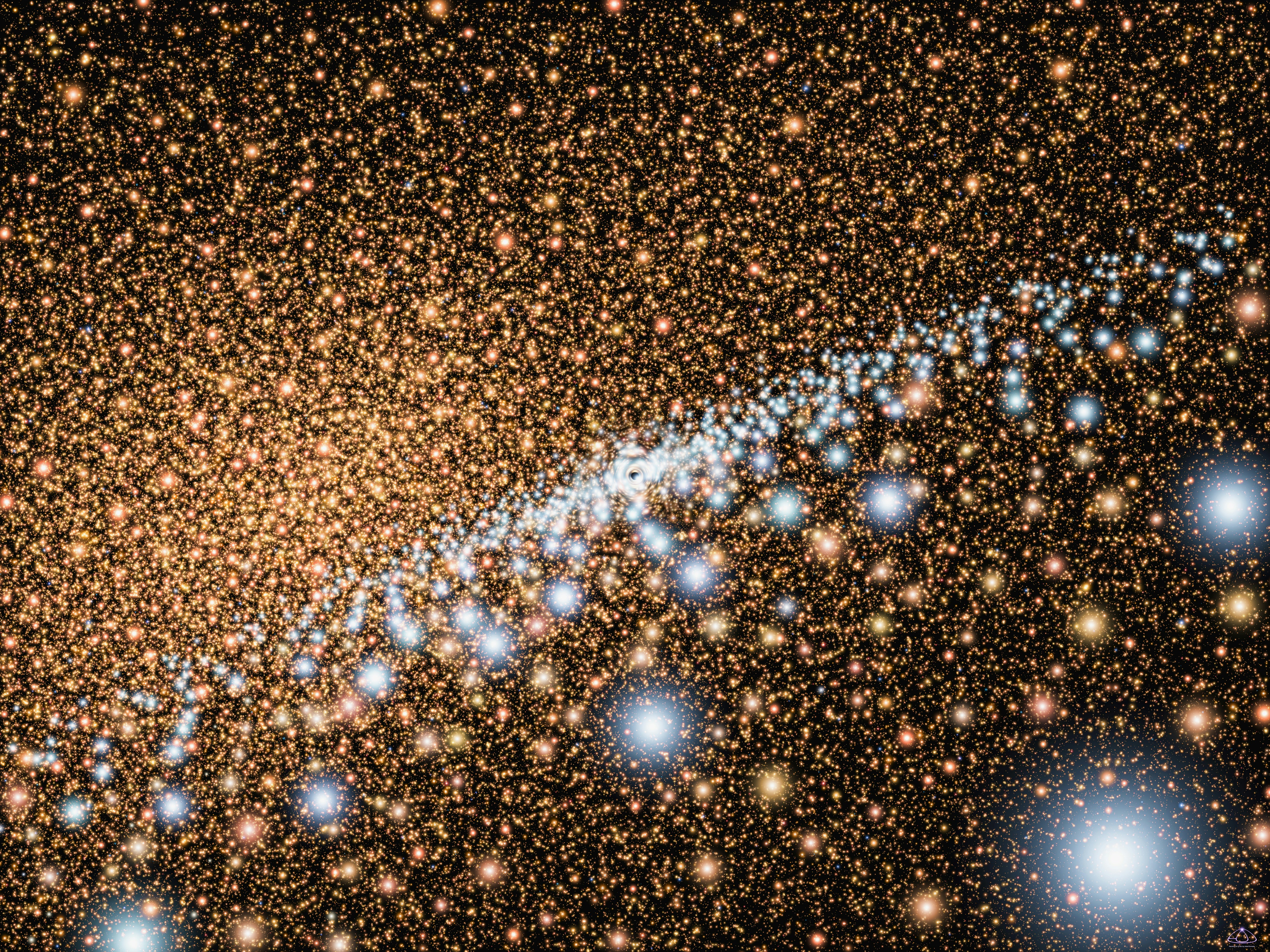 Andromeda's Active Core Caption This artist's concept shows a view across a mysterious disk of young, blue stars encircling a supermassive black hole at the core of the neighboring Andromeda Galaxy (M31). Credits Credit: NASA, ESA and A. Schaller (for STScI)