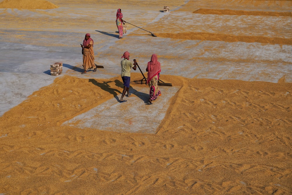 모래 사장 위에 서 있는 한 무리의 사람들