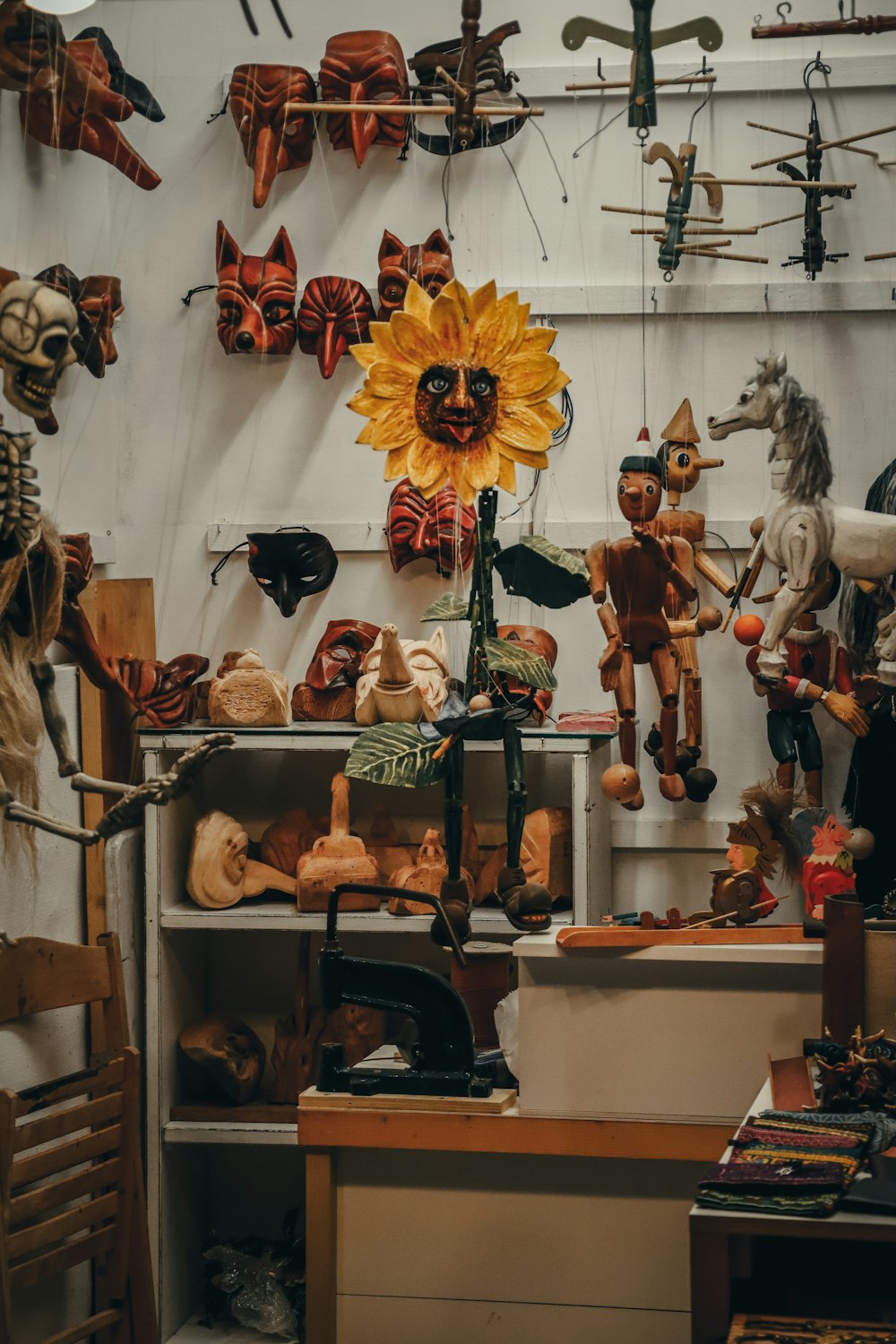 a room filled with lots of different types of masks