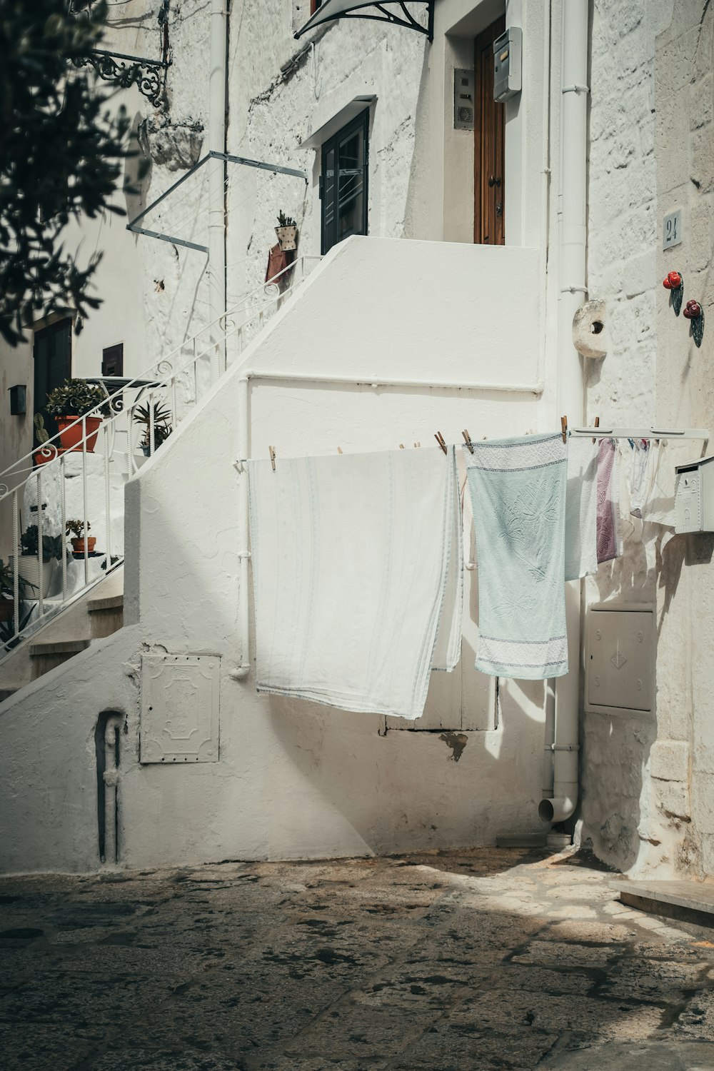 clothes hanging out to dry on a clothes line