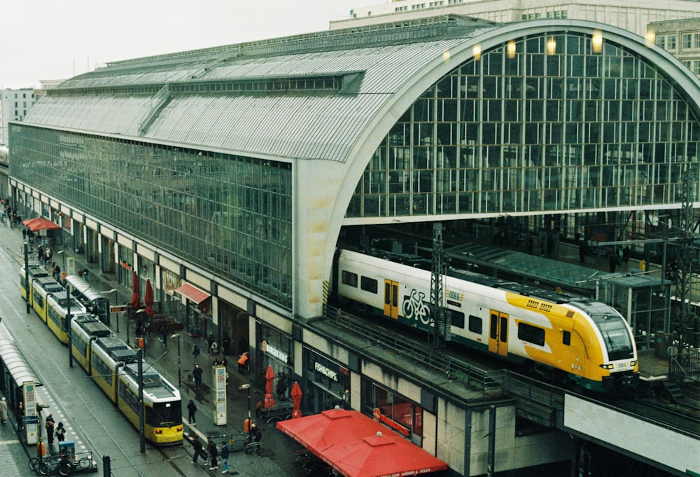 a train on a train track near a train station