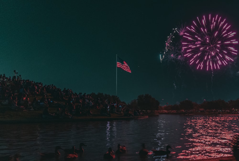a crowd of people watching a fireworks show