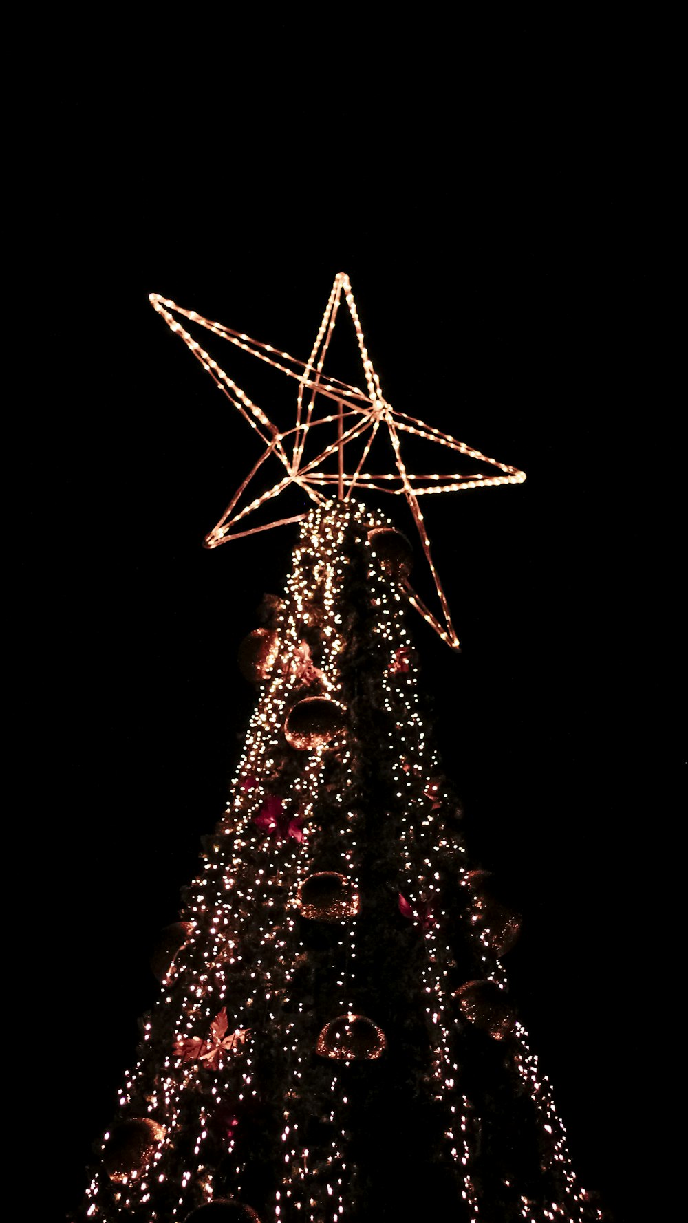 a lighted christmas tree with a star on top