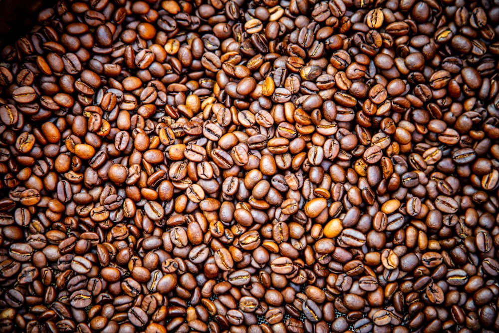 un tas de grains de café posé sur une table