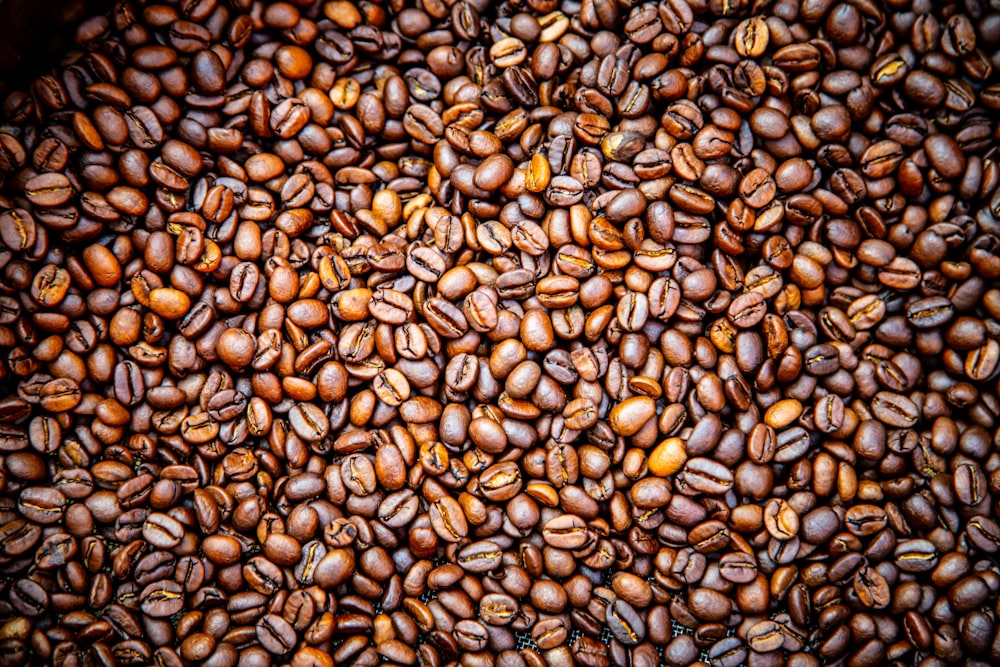 a pile of coffee beans sitting on top of a table