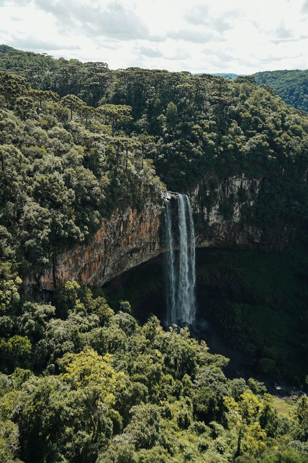 Une cascade au milieu d’une forêt verdoyante