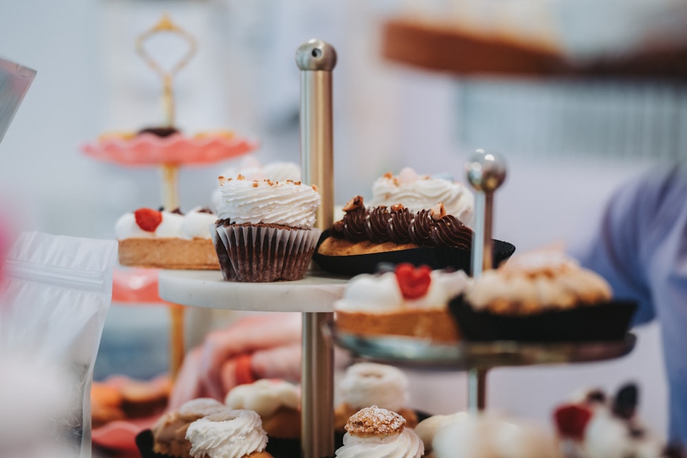 a close up of a tray of cupcakes