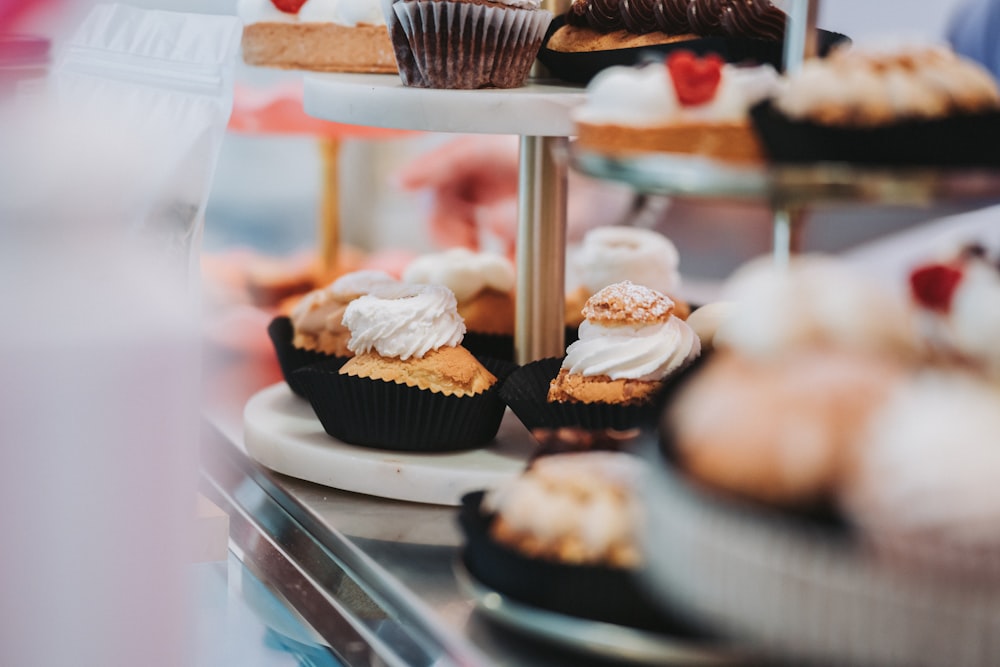 a close up of a tray of cupcakes