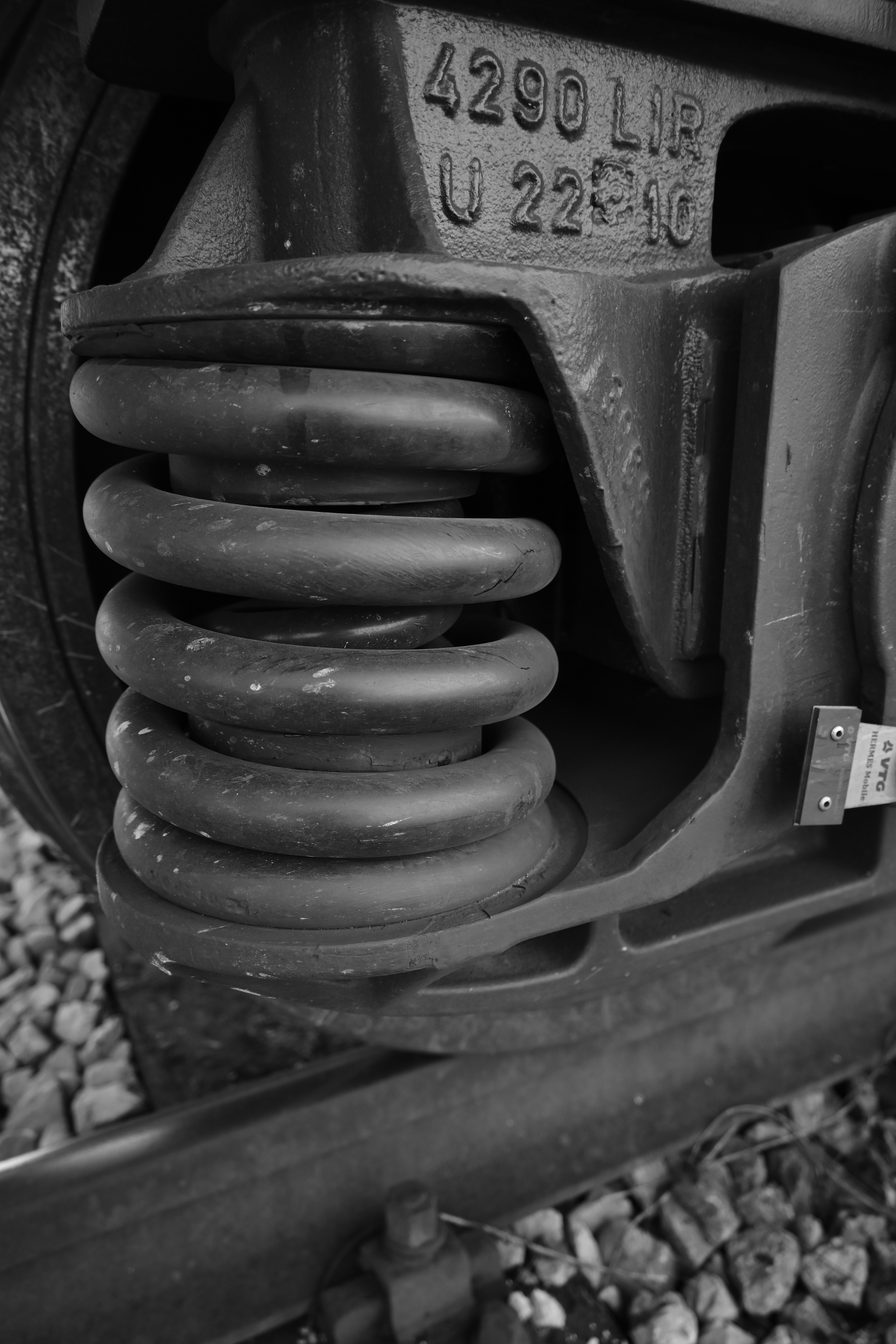 a black and white photo of the front of a train
