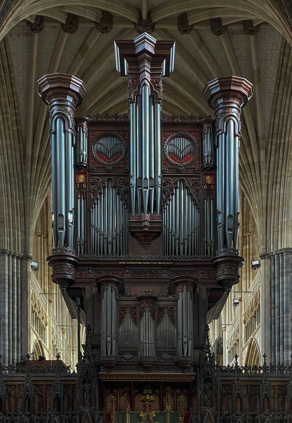 a large pipe organ in a large cathedral