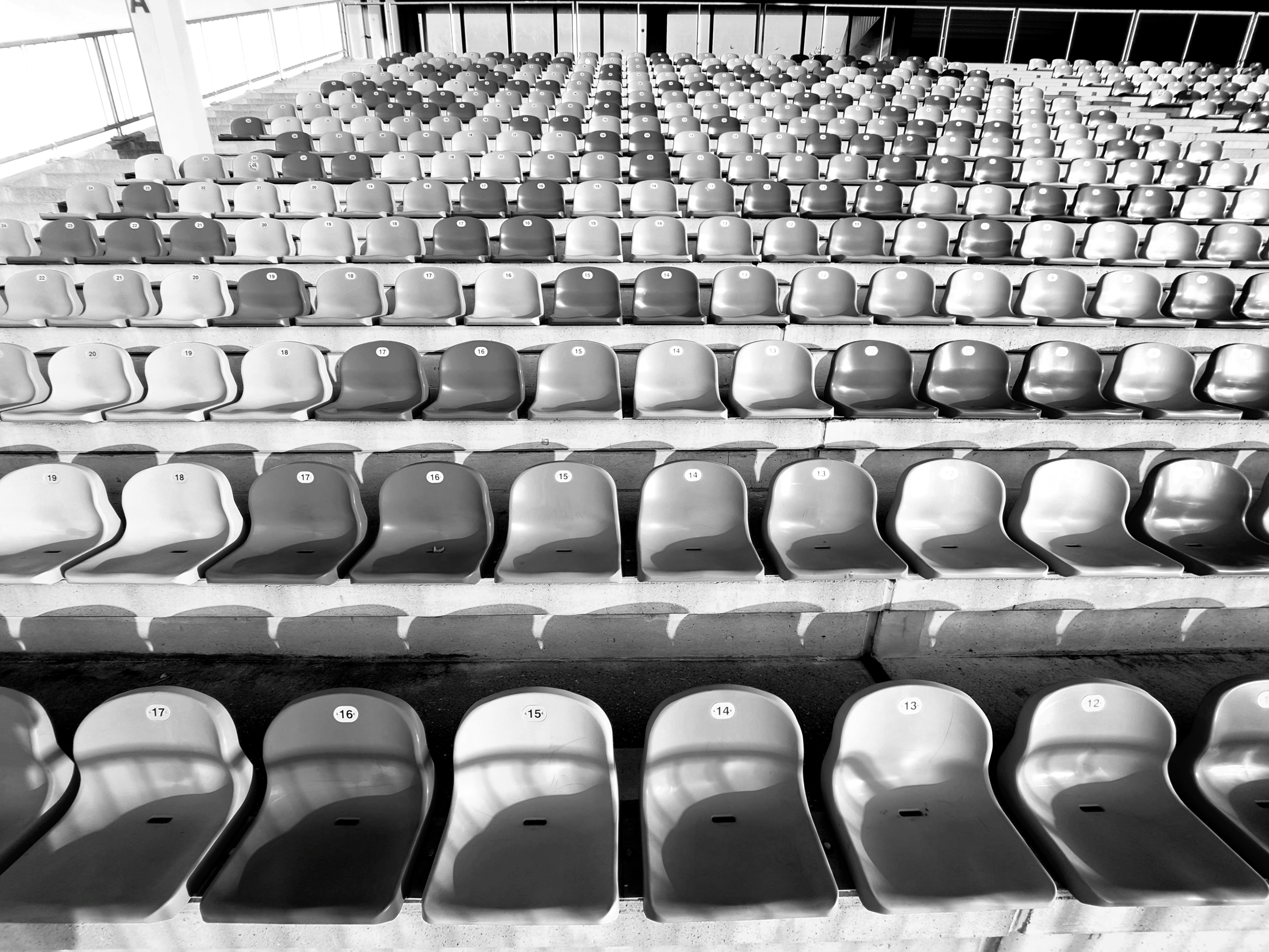 a row of empty seats in a stadium
