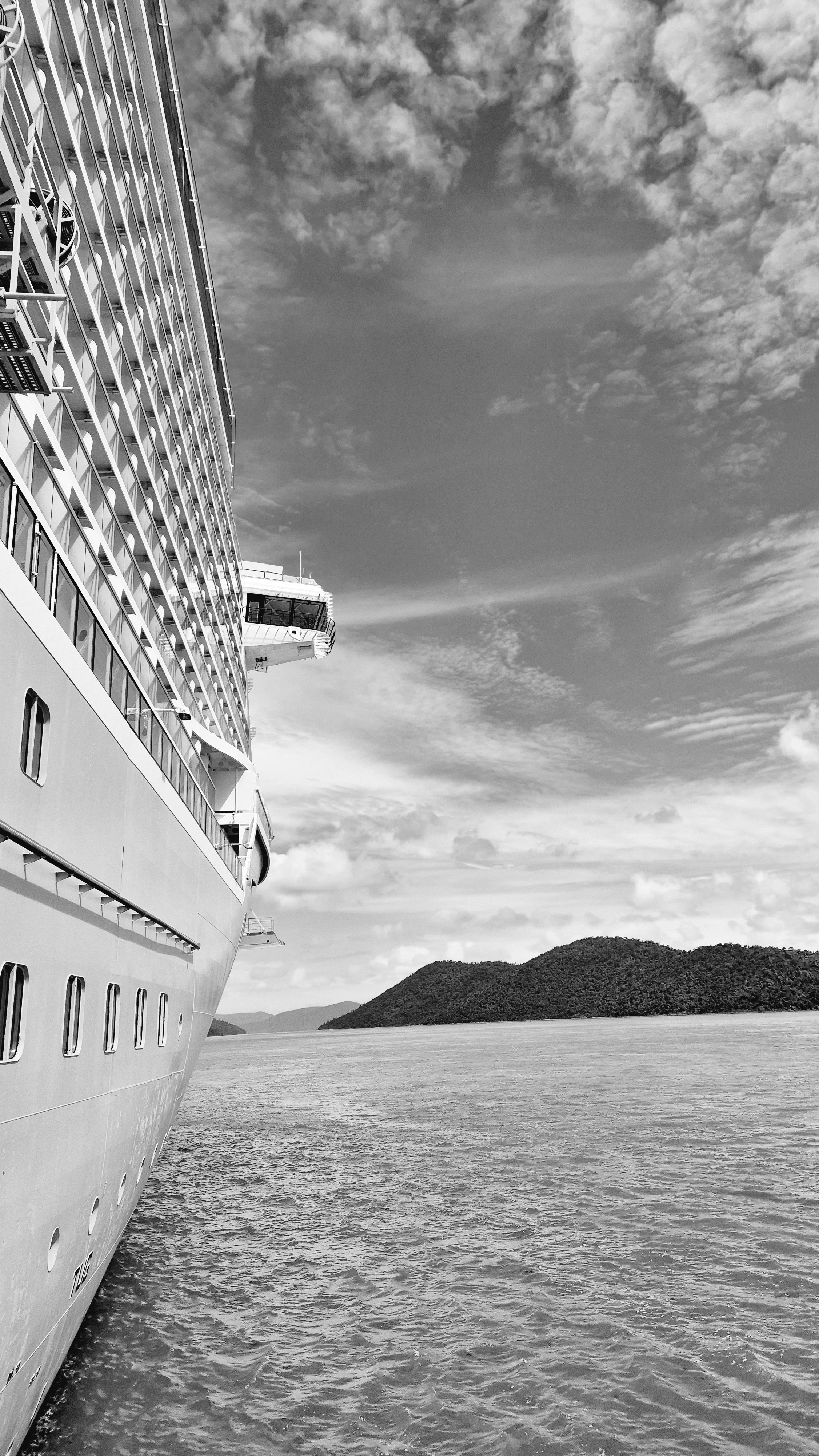 a black and white photo of a cruise ship